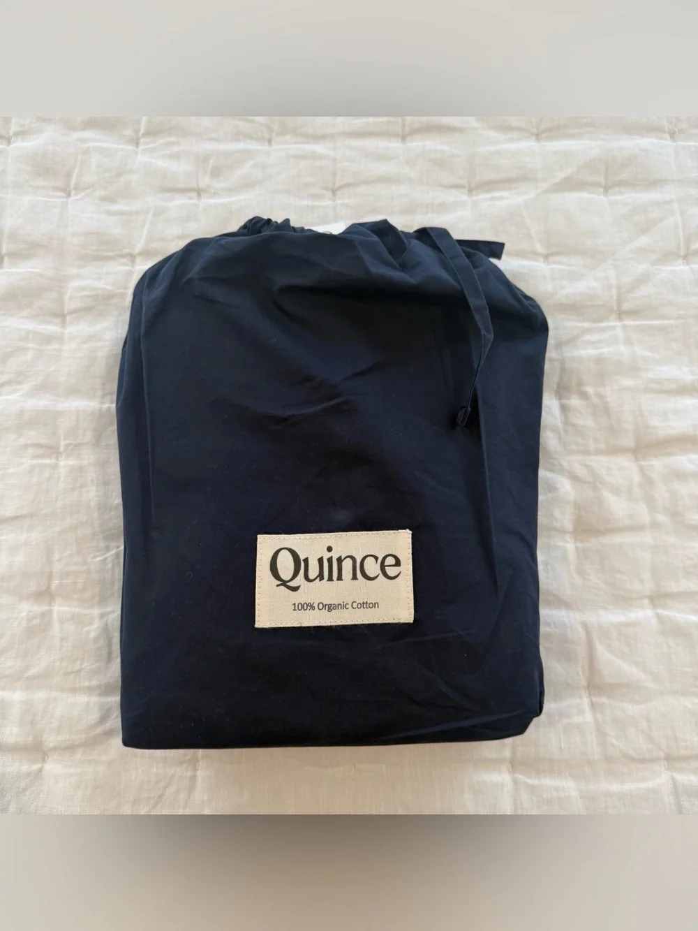 New Quince Organic Crisp Percale Fitted Sheet Set King $80 Navy